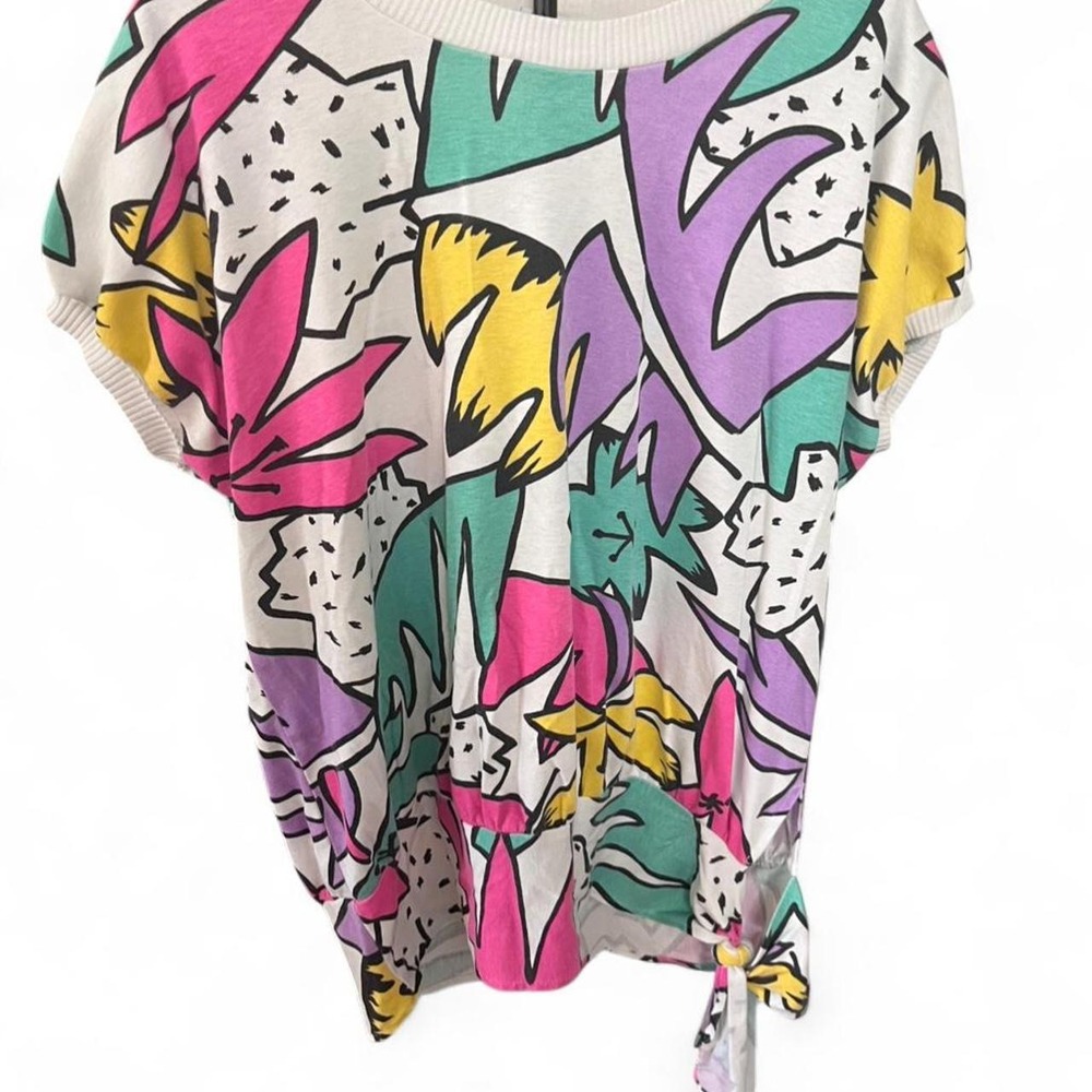 Vintage 80's Joni Blair multicolored side tie top & shoulder pads.